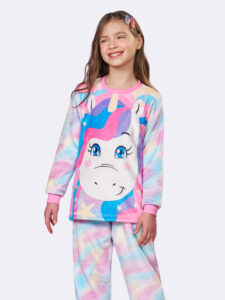 Pijama Manga Longa Infantil Unicórnio em Fleece