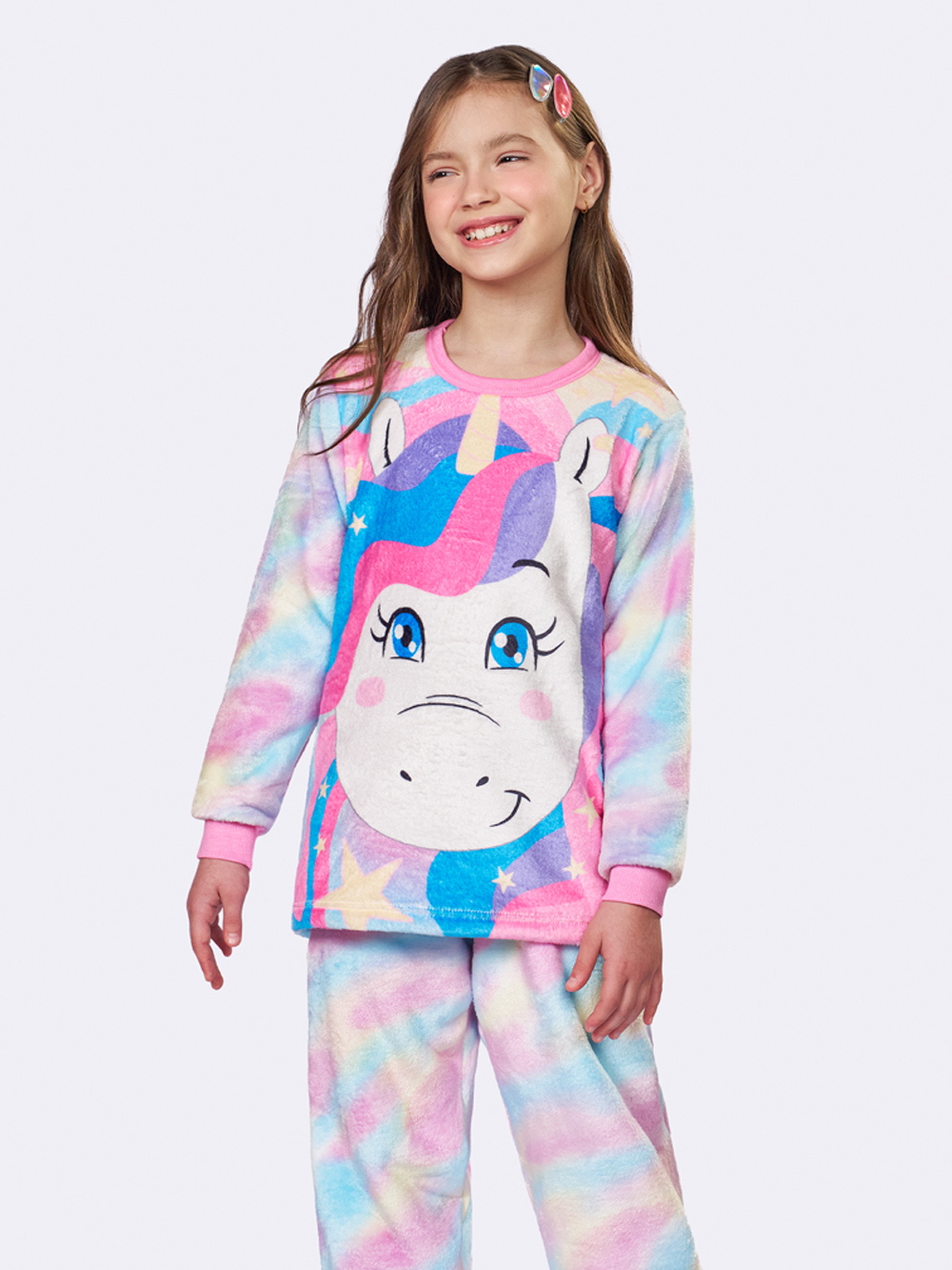 Pijama Manga Longa Infantil Unicórnio em Fleece