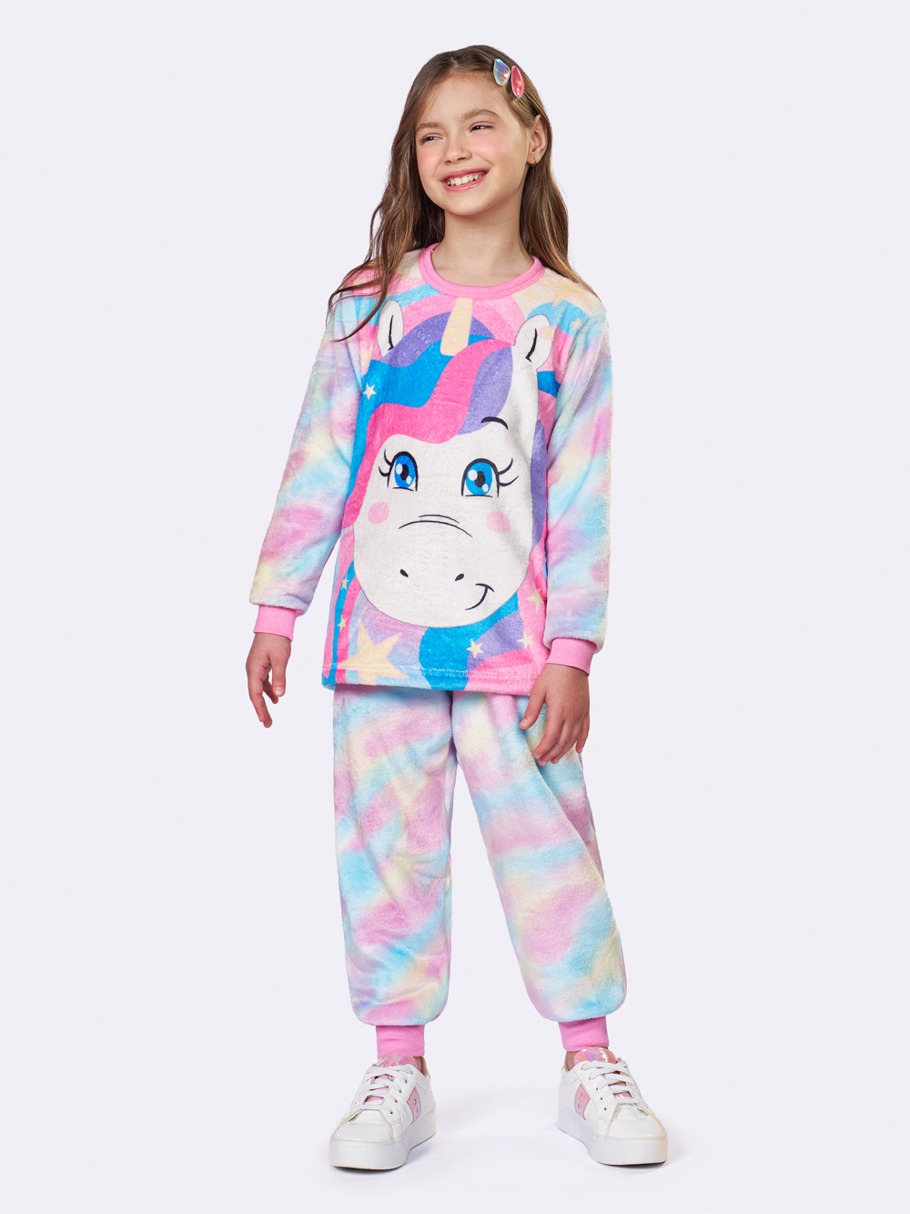 Pijama Manga Longa Infantil Unicórnio em Fleece - Imagem 2