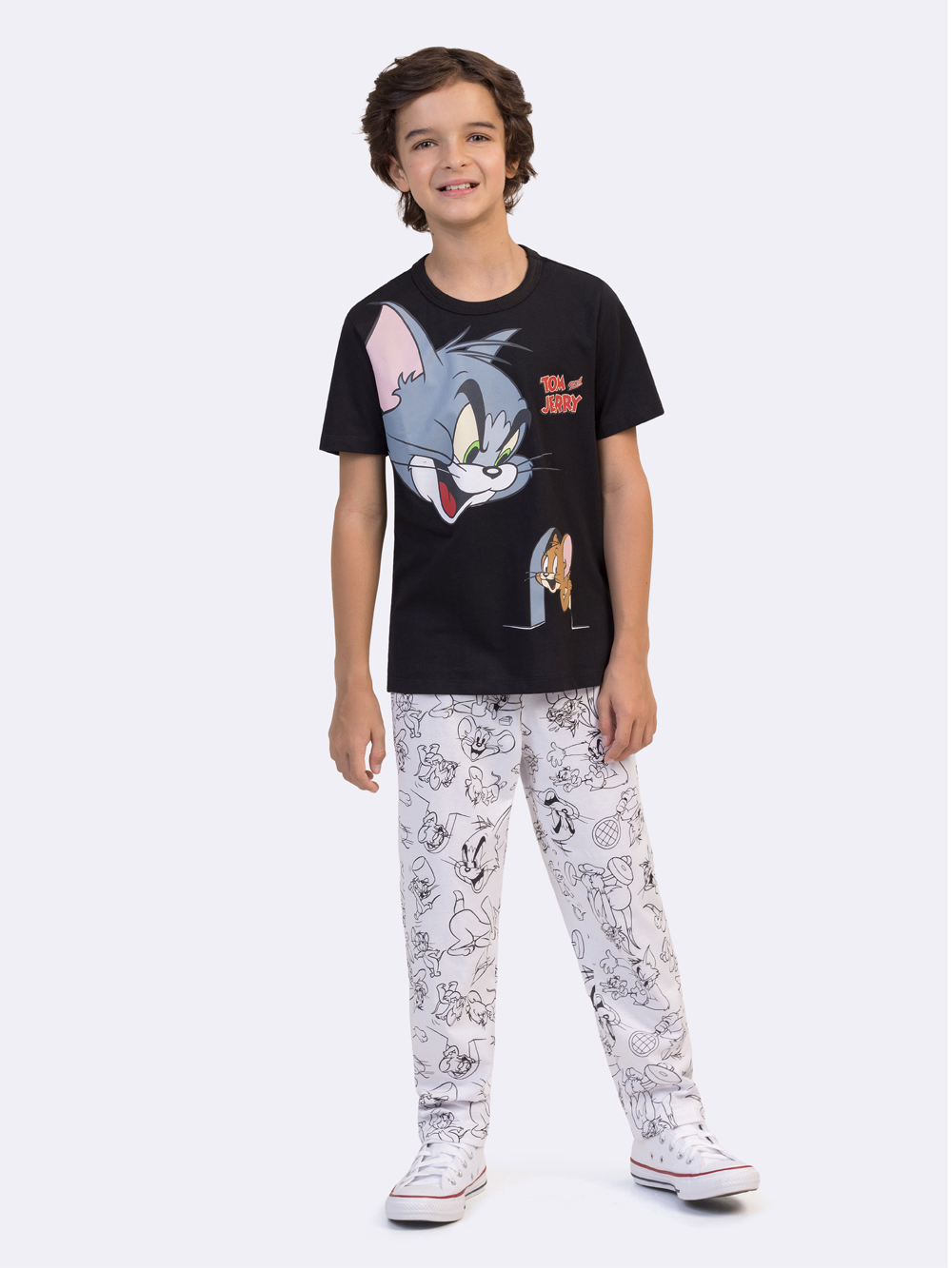 Pijama Manga Curta Infantil Masculino com Calça Tom e Jerry Outline - Imagem 2