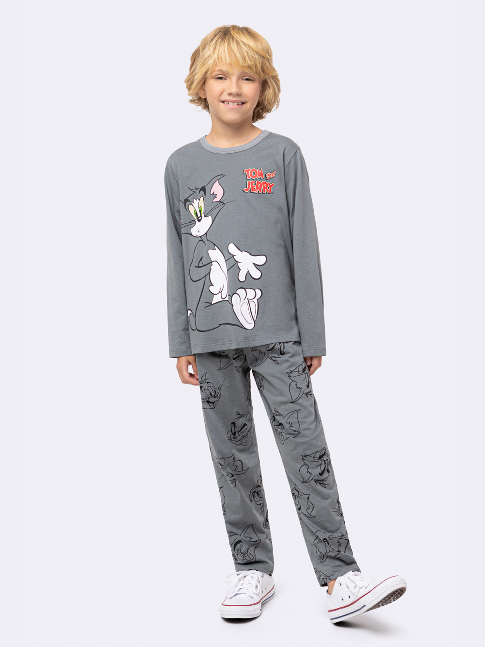 Pijama Manga Longa Masculino Infantil Tom Cinza - Imagem 2