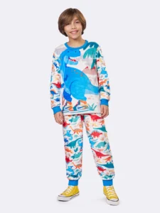 Pijama Manga Longa Infantil Fleece Dinossauro