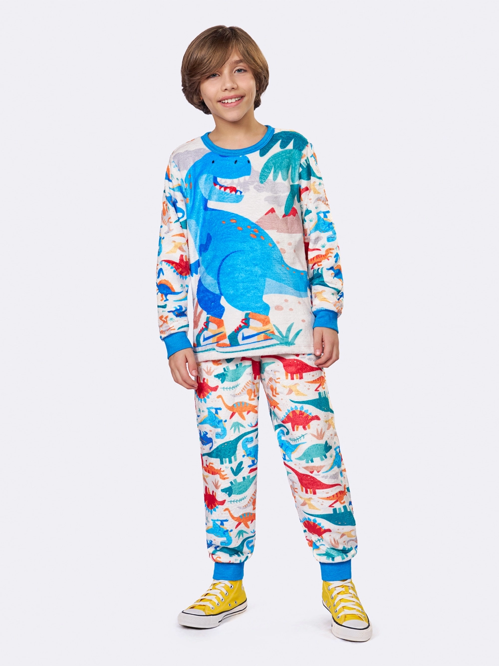 Pijama Manga Longa Infantil Fleece Dinossauro