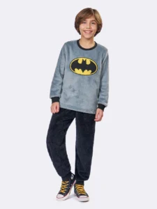 Pijama Manga Longa Infantil com Calça Jogger Batman Fleece