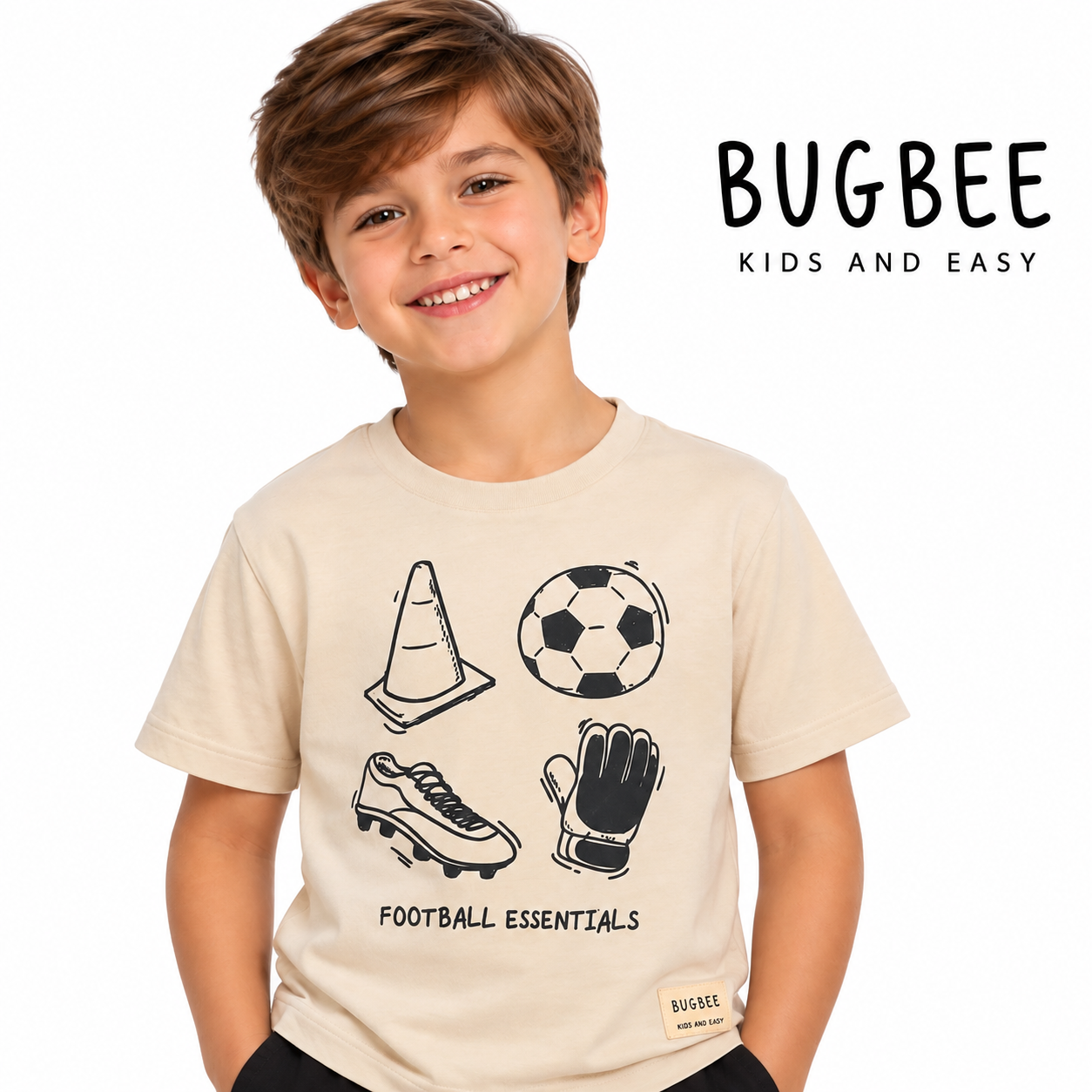 Camiseta Infantil Masculina Bugbee Futebol Bege
