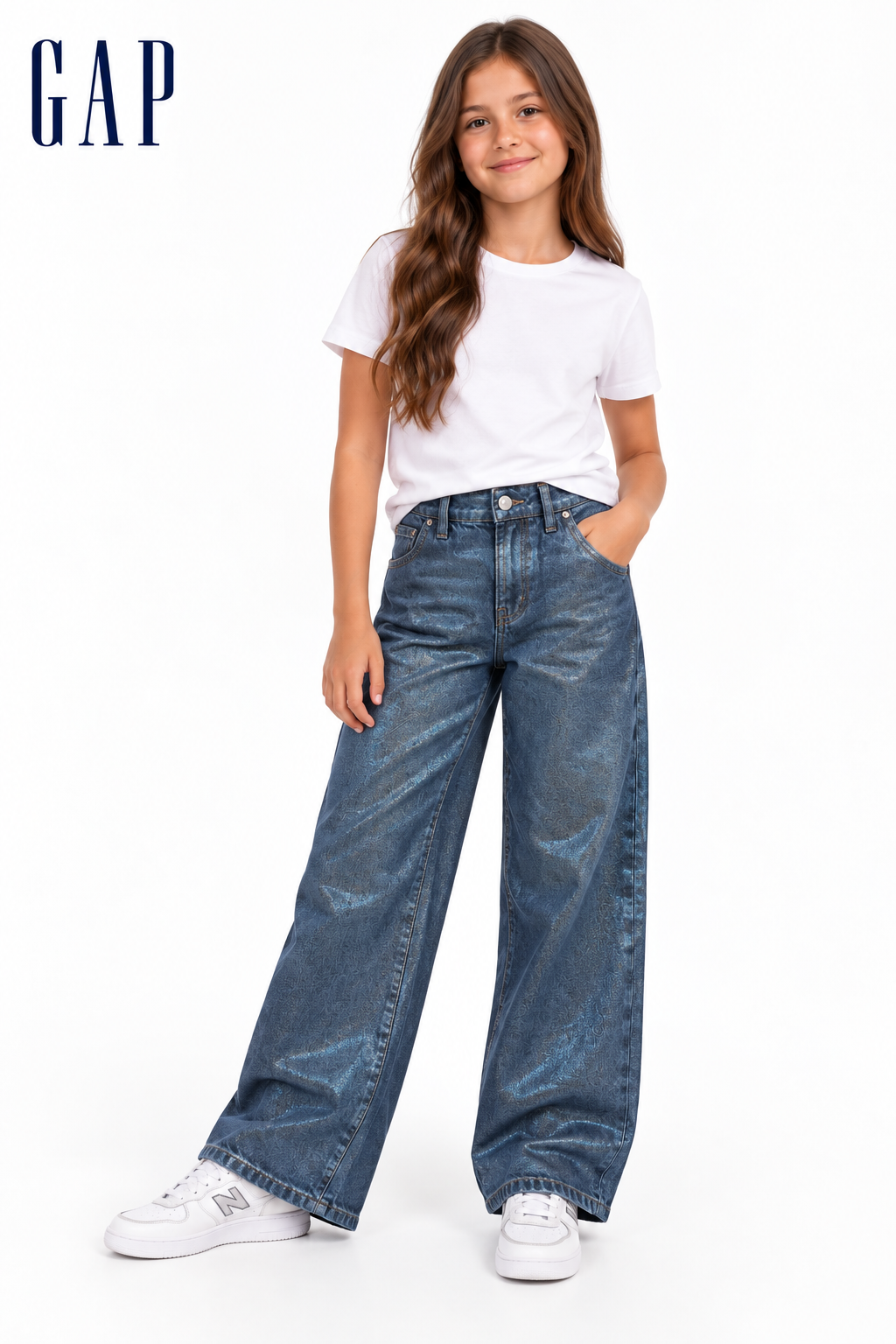 Calça Jeans Infantil GAP Wide Leg com Brilho Feminina