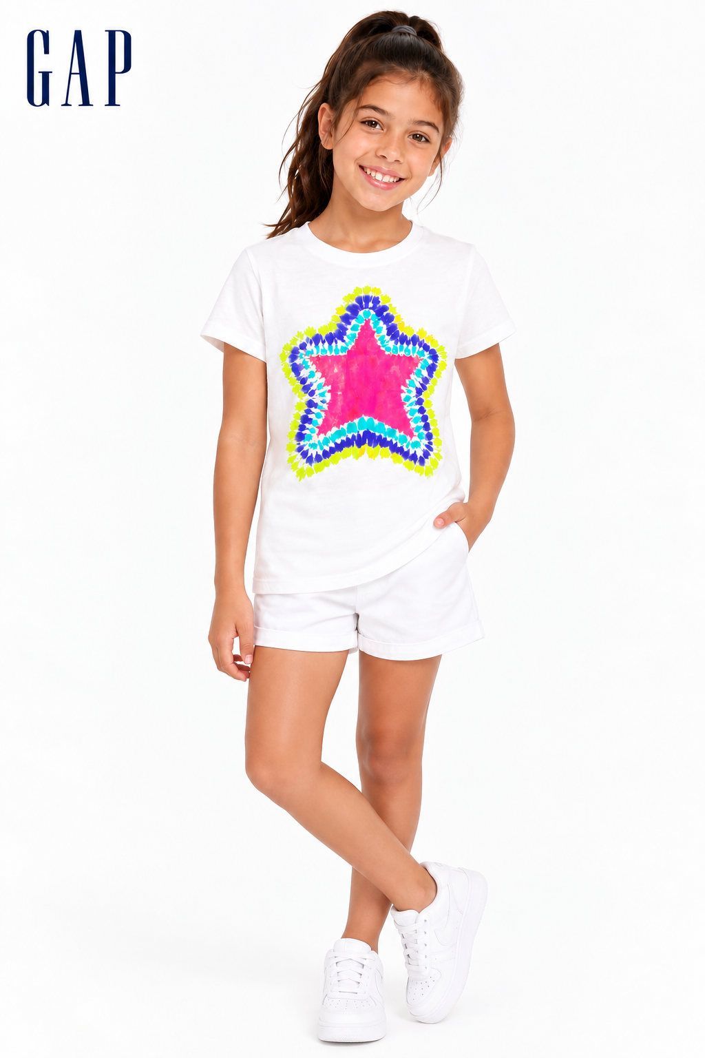 Baby Look GAP infantil Branca Estampa Estrelar