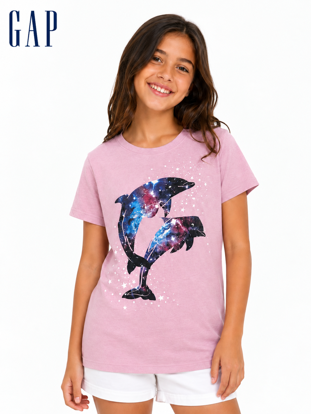 Baby Look GAP Lilas Infantil Estampa Golfinhos