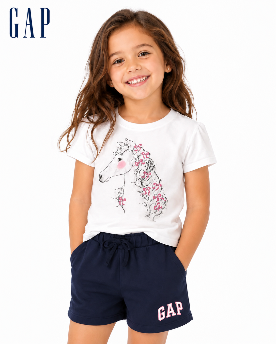 Baby Look GAP infantil Branca Estampa de Cavalo