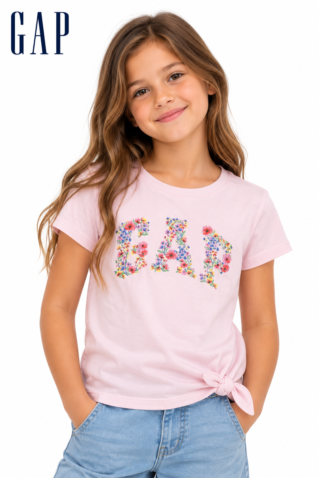 Camiseta Infantil GAP Rosa Claro Estampa Floral