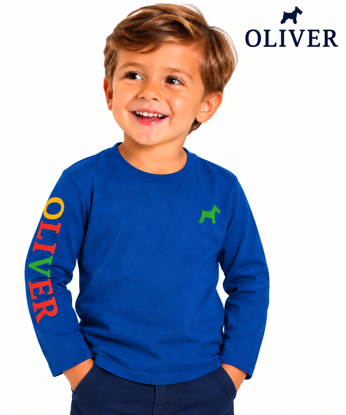 Camiseta Infantil Manga Longa Oliver Azul