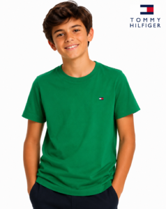 Camiseta Tommy Hilfiger Manga Curta Lisa Verde Claro
