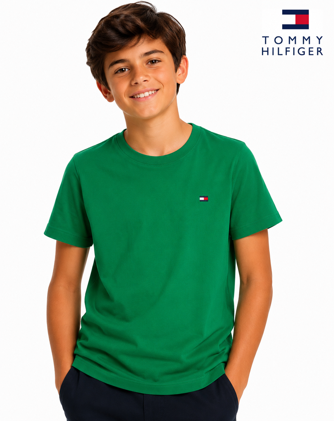 Camiseta Tommy Hilfiger Manga Curta Lisa Verde Claro