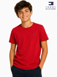 Camiseta Tommy Hilfiger Manga Curta Lisa Vermelha