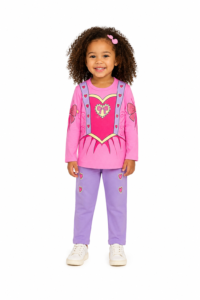 Pijama Manga Longa Infantil Princesa Corações com Glitter