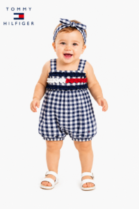 Macacão Curto Tommy Hilfiger Xadrez para Bebê com Tiara