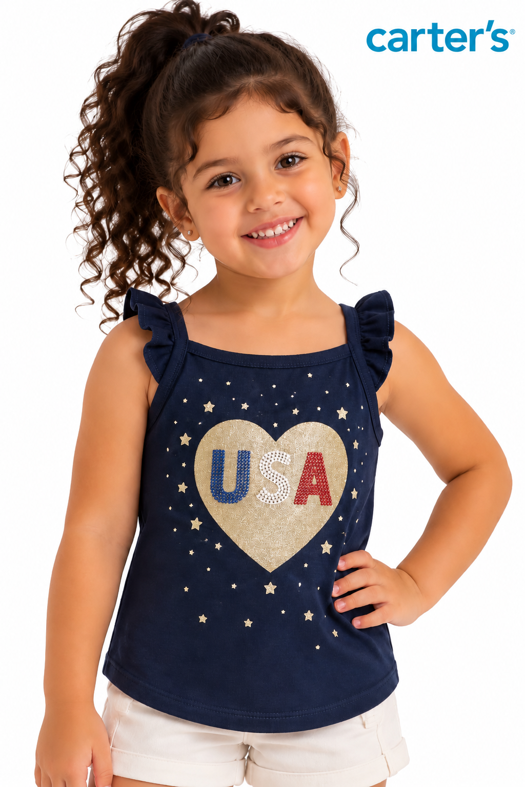Regata Infantil Feminina Azul Marinho USA com Brilho