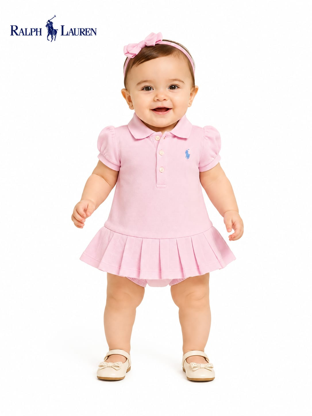 Vestido Polo Ralph Lauren Infantil Rosa com Calcinha