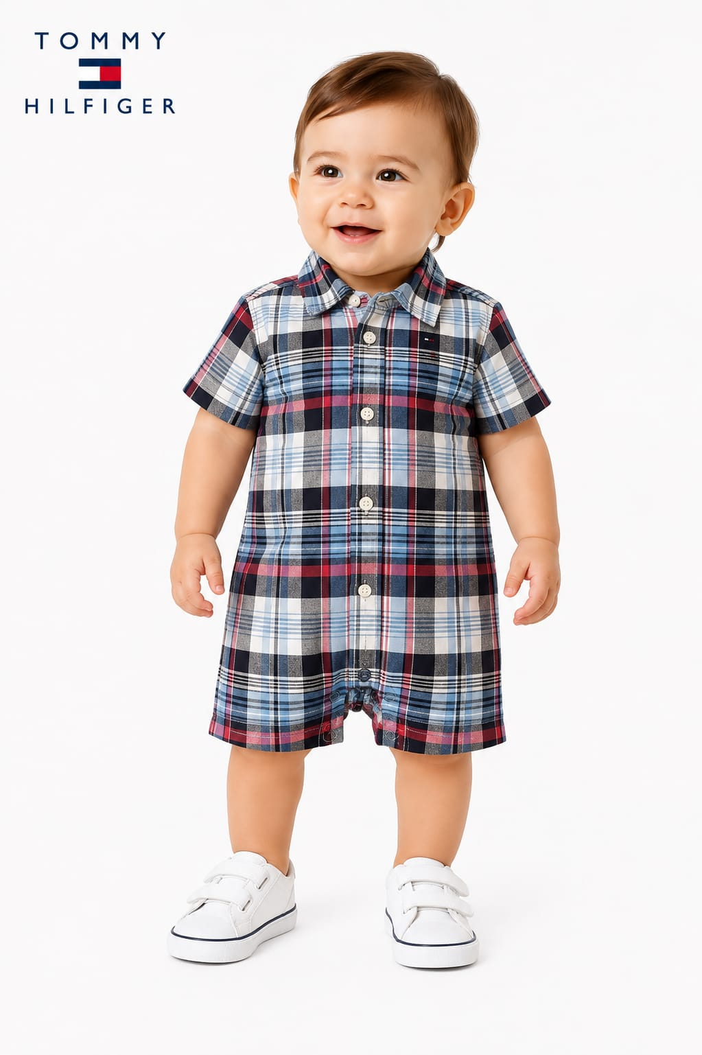 Macacão Curto Xadrez Tommy Hilfiger Infantil