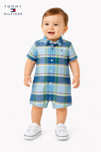 Macacão Curto Xadrez Tommy Hilfiger Infantil
