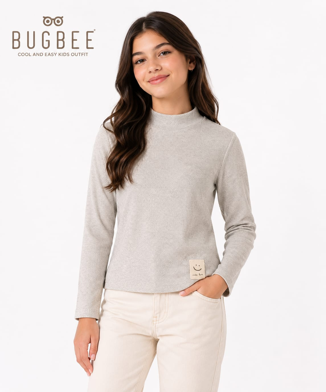 Blusa Canelada Manga Longa Cinza Claro Bugbee