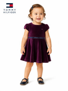 Vestido Infantil Tommy Hilfiger em Veludo cor Vinho