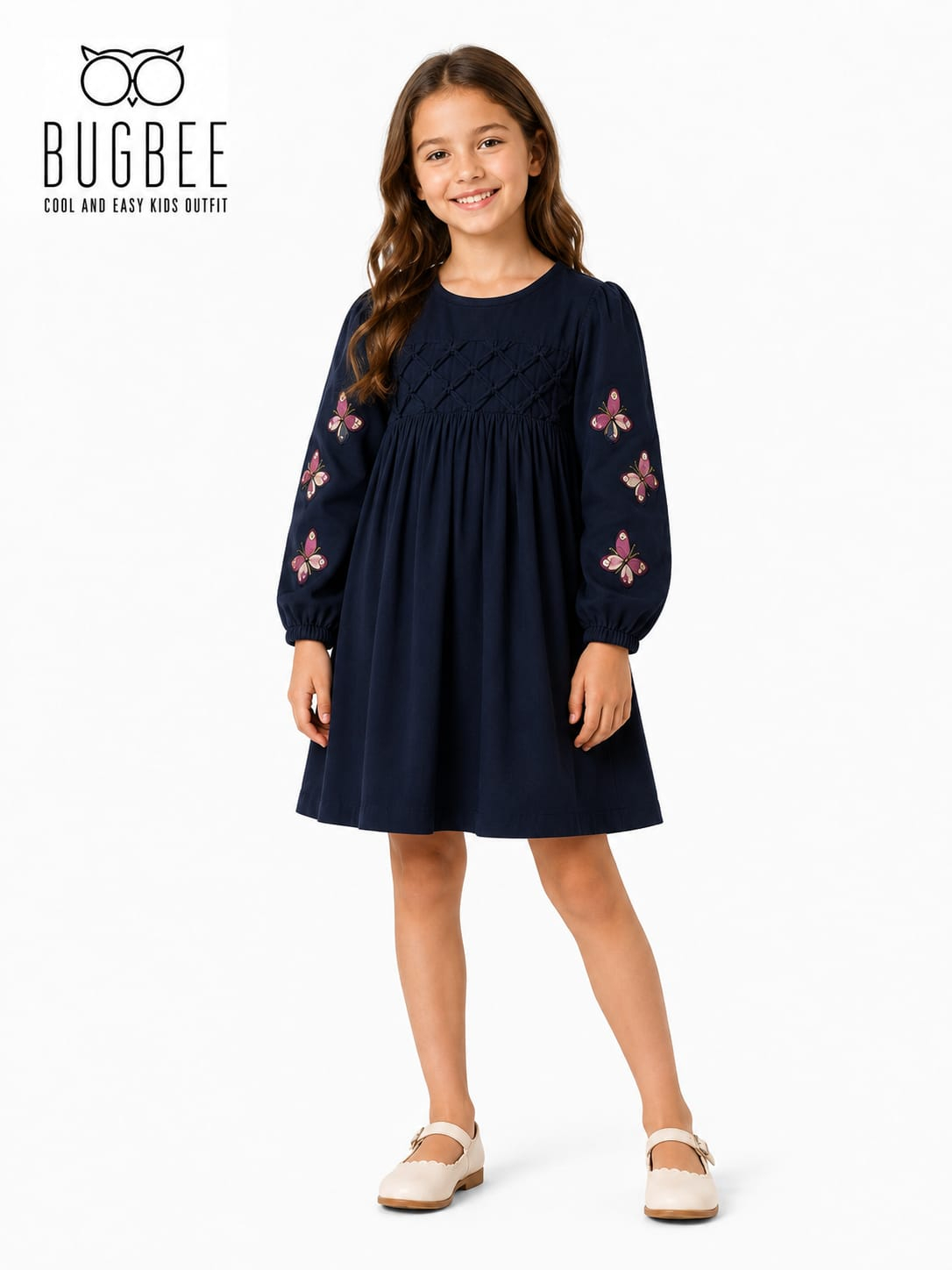 Vestido Bugbee Azul-Marinho com Borboletas