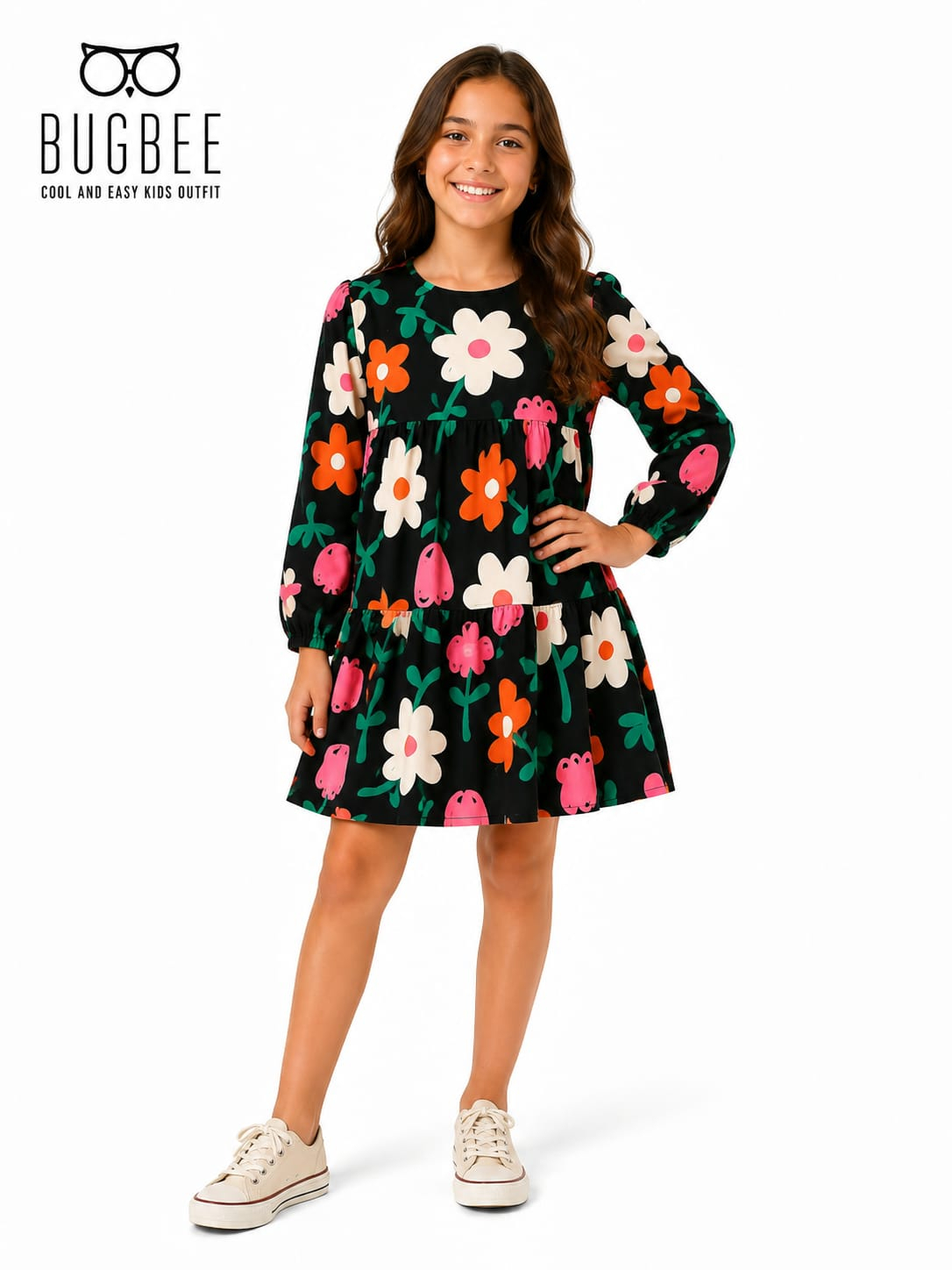 Vestido Bugbee Floral Manga Longa