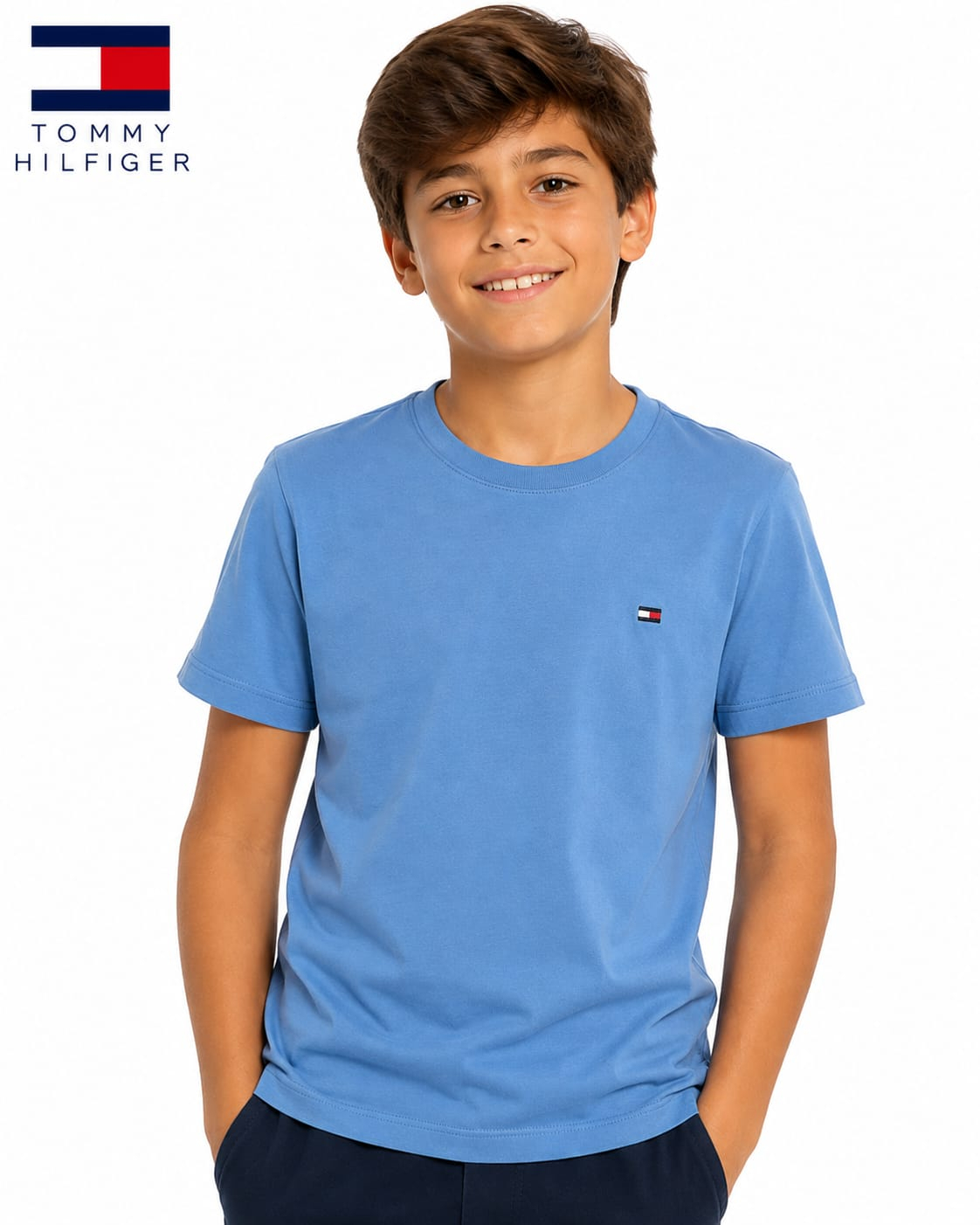 Camiseta Infantil Tommy Hilfiger Azul Claro Manga Curta