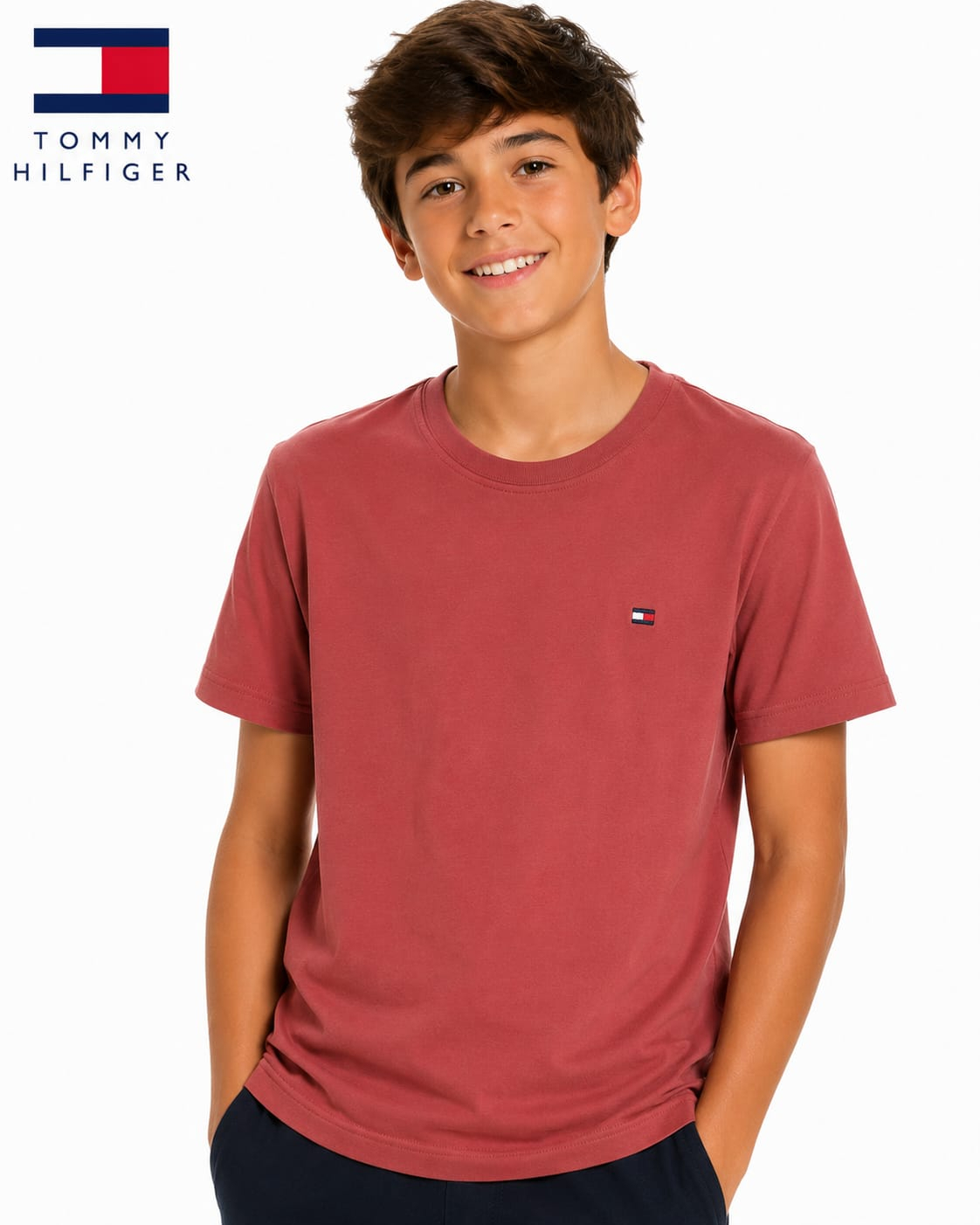 Camiseta Infantil Tommy Hilfiger Terracota Manga Curta