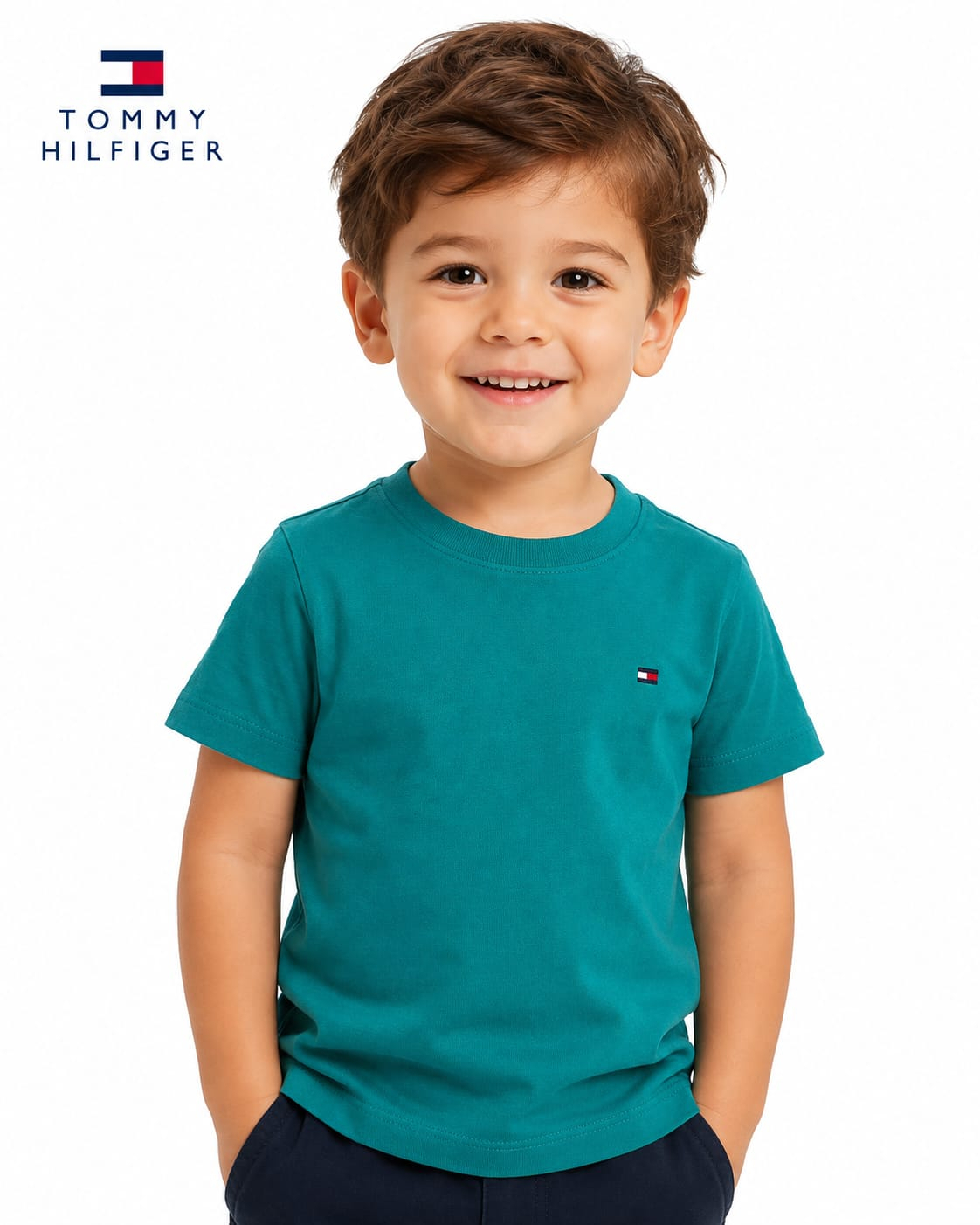 Camiseta Infantil Tommy Hilfiger Verde Turquesa Manga Curta