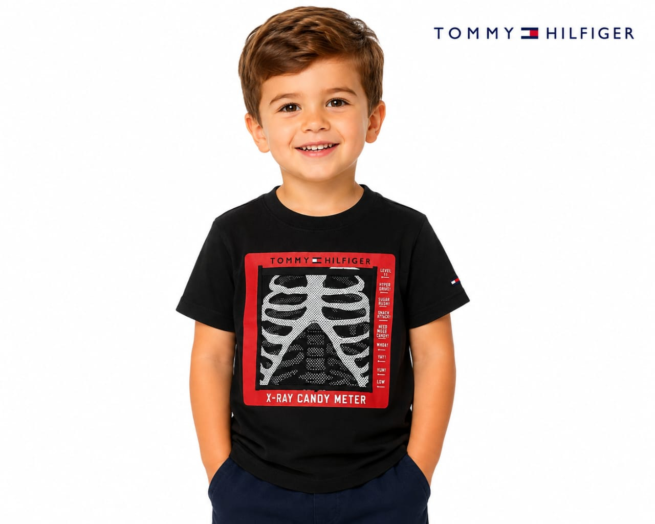 Camiseta Infantil Tommy Hilfiger Preta Estampa X-Ray Candy Meter