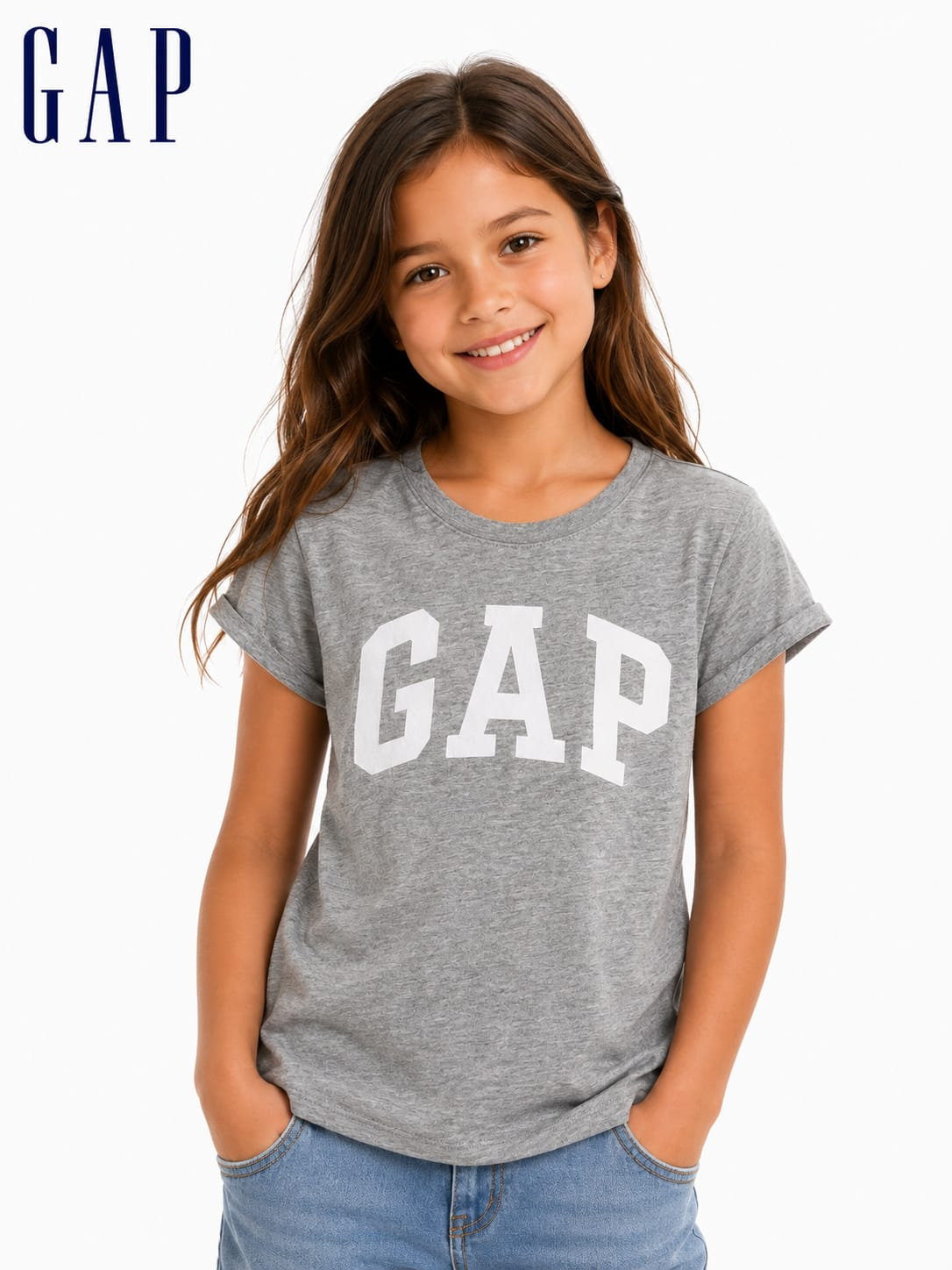 Baby Look Infantil GAP Cinza com Logo Branco