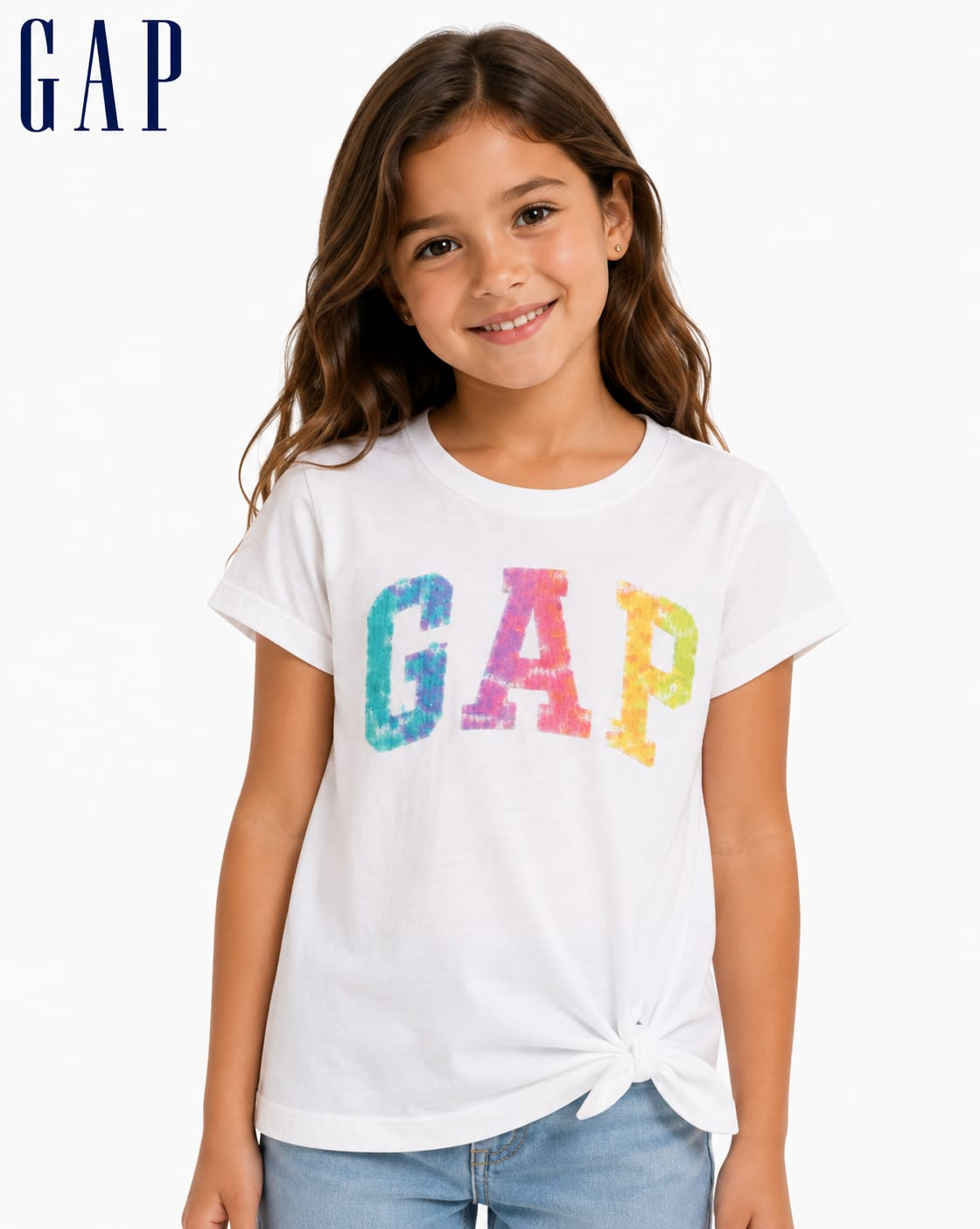 Camiseta Infantil GAP Branca com Logo em Lantejoula