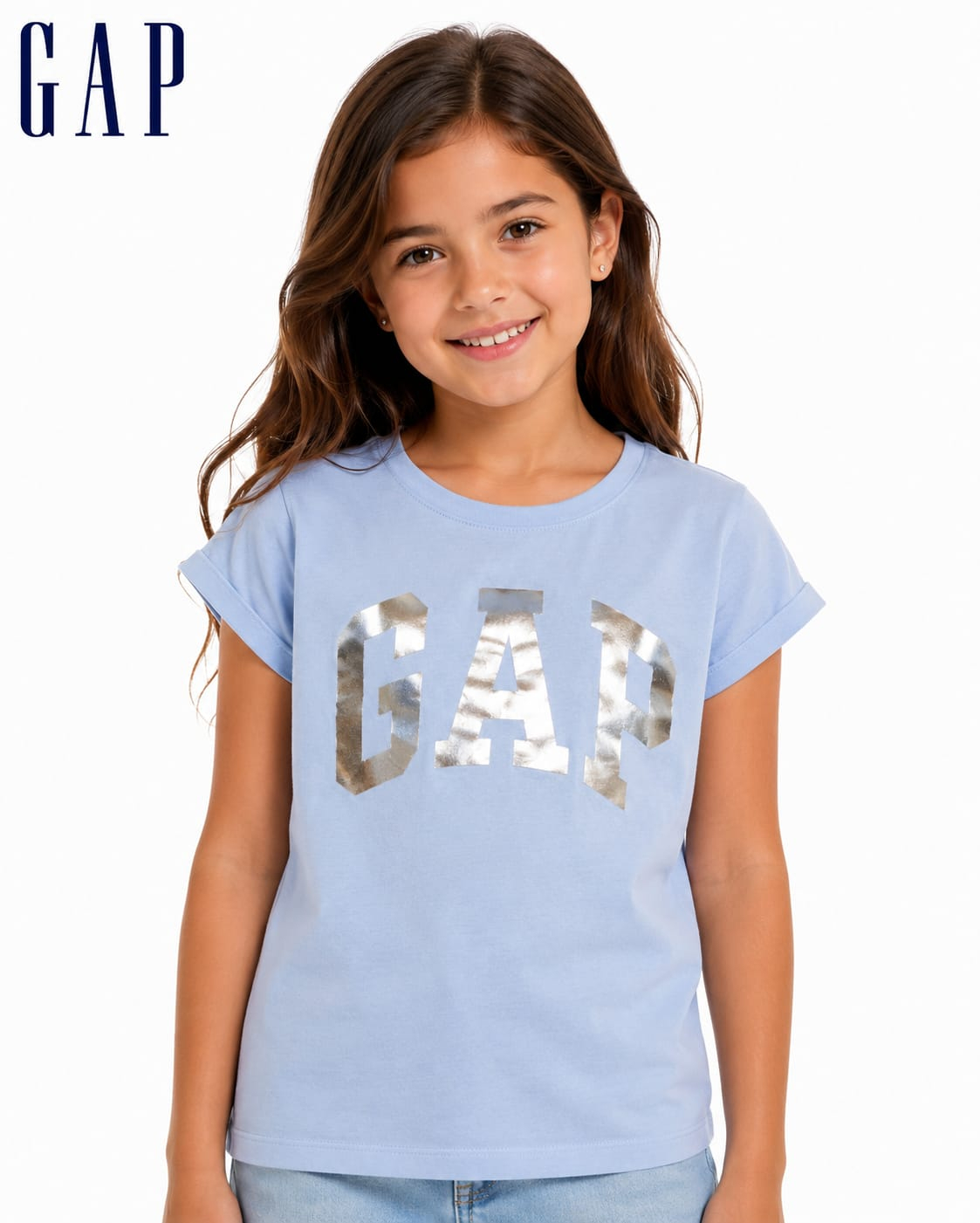Camiseta Infantil GAP lilas com Logo Metalizado