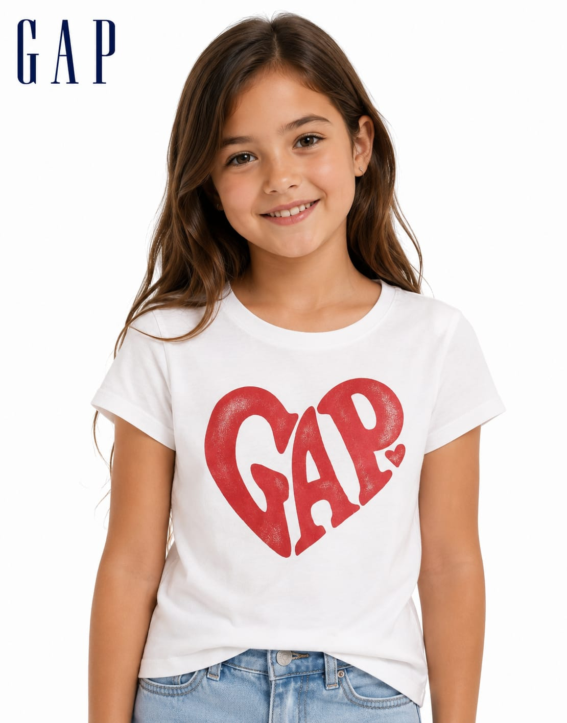 Camiseta GAP infantil Branca Estampa Coração