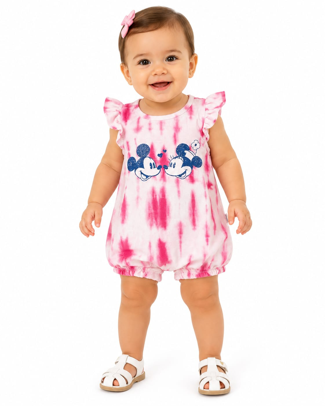 Macacão curto GAP Infantil Tie Dye Rosa Mickey e Minnie