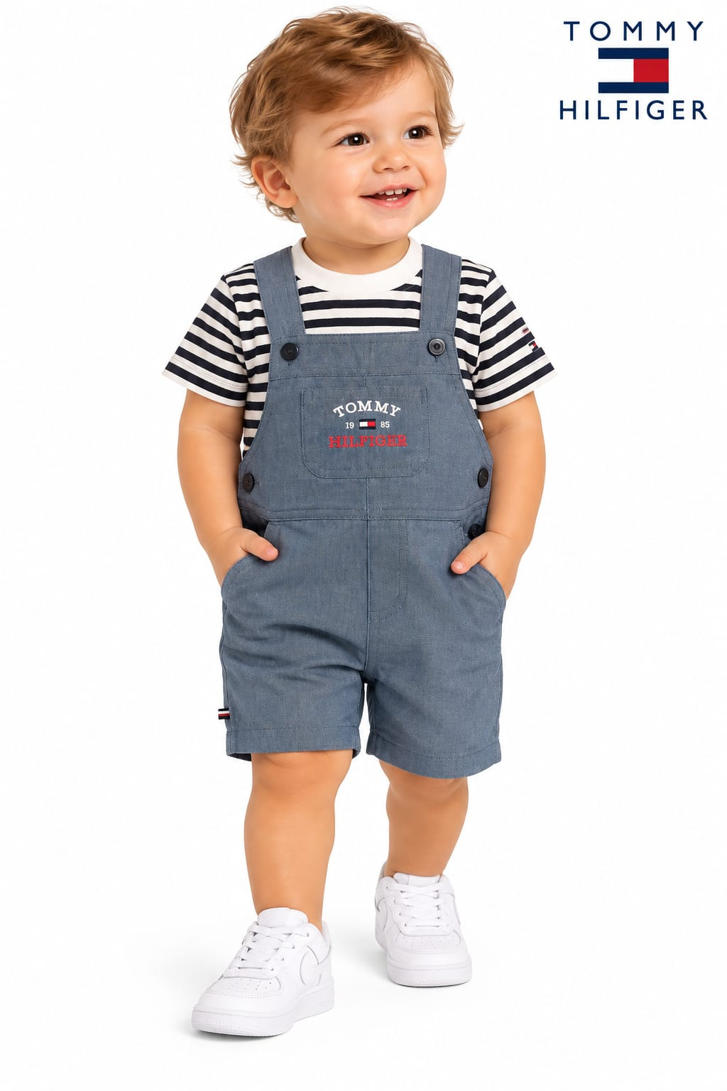 Conjunto Bebê Tommy Hilfiger – Camiseta Listrada + Jardineira