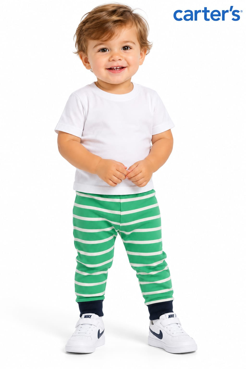 Calça Infantil Carter’s Listrada Verde e Branca