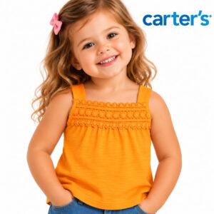 Regata Infantil Carter’s Laranja com Renda Floral