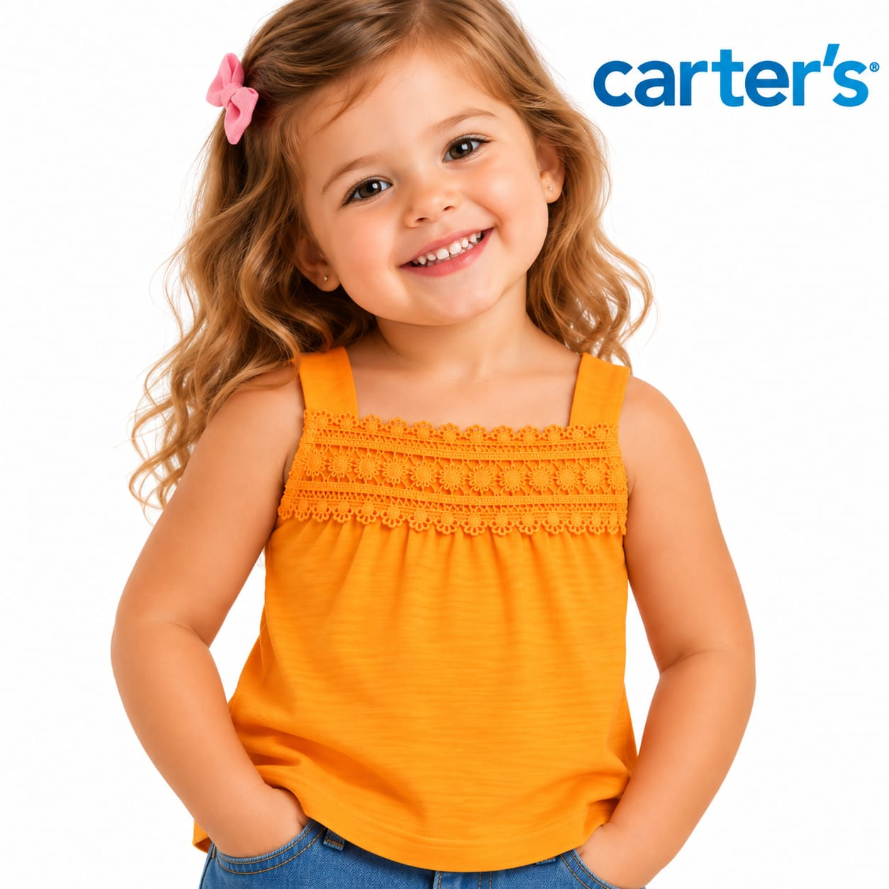 Regata Infantil Carter’s Laranja com Renda Floral