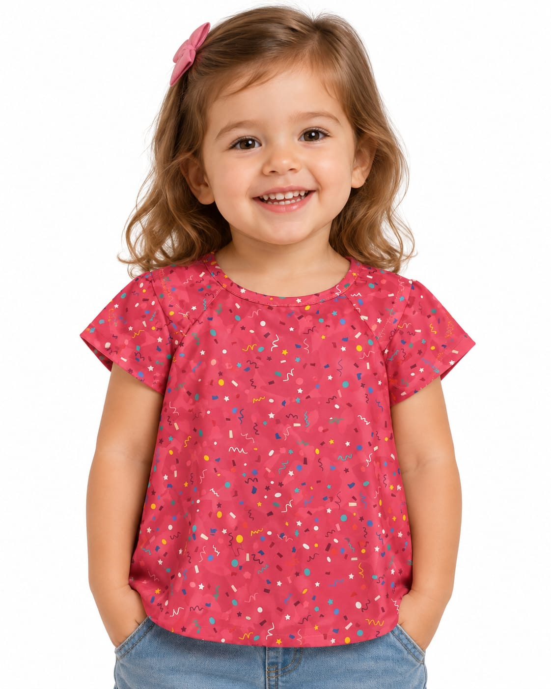 Camiseta Infantil Rosa Estampada Manga Curta