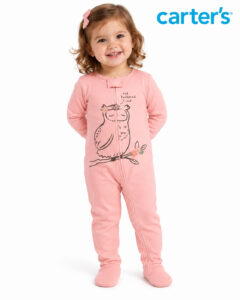 Macacão Infantil Carter’s Rosa com Estampa de Coruja