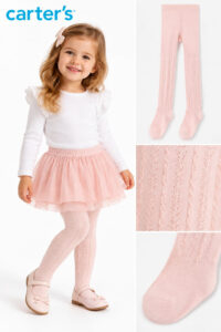 Meia-Calça Infantil Rosa Carter’s com Detalhes Trabalhados