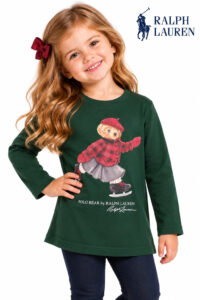 Camiseta Manga Longa Infantil Ralph Lauren Polo Bear Verde