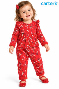 Macacão Carter’s Floral Manga Longa Vermelho