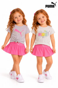 Trio Infantil Puma 3 Peças Camisetas e short-saia